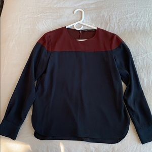 Zara navy maroon block blouse Size M